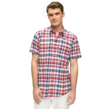 Imagem de Brooks Brothers Camisa esportiva masculina manga curta abotoada algodão Madras xadrez, Madras, G