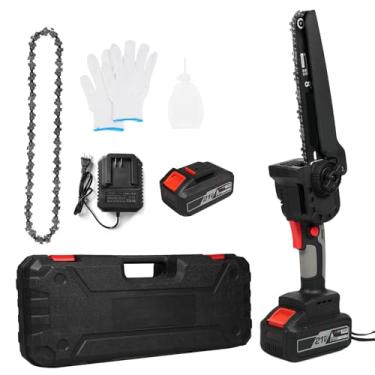 Imagem de SZITW Mini motosserra sem fio de 8 polegadas, motosserra elétrica portátil com 2 baterias 2 correntes 21V alimentada por bateria com trava de segurança para aparar árvores e cortar galhos