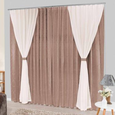 Imagem de Cortina bhaly jacquard e voal 2 metros trilho suisso - bege
