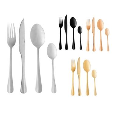 Imagem de Jogo De Talheres Faqueiro 24 Peças De Aço Inox Luxuoso Mesa Posta Dourado Preto Prata Rose Colher Garfo Faca Churrasco Cozinha Presente Casamento (Dourado) (PRATA)