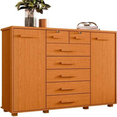 Imagem de Cômoda Sapateira Grande Para Quarto 7 Gavetas 2 Portas Mdp-mdf Santana Cinamomo