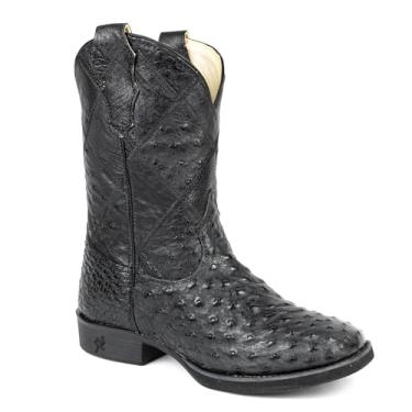 Imagem de Bota Masculina de Couro de Avestruz Cheia Preta com Detalhes Texturizados (Preto, BR, Adulto, Numérico, 43)
