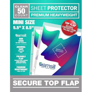 Imagem de Samsill Protetores de folha, protetores de página de 13 x 21 cm para fichário de 3 anéis, super resistente, protetor de aba superior seguro, tamanho carta, carregamento superior, sem ácido, pacote com