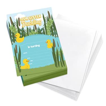 Imagem de Coastal Palm Cartões de convite de convites de feliz aniversário de pato (25 unidades) com envelopes e adesivos de selo vinil meninas festa infantil (design de 25 quilates 1)