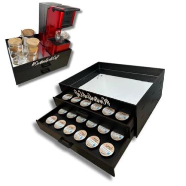 Imagem de BOXFAN Porta cápsulas preto três corações, bandeja espelhada para cantinho do café, porta 48 cápsulas em mdf, organizador e decorativa, apoio cafeteira e xícaras