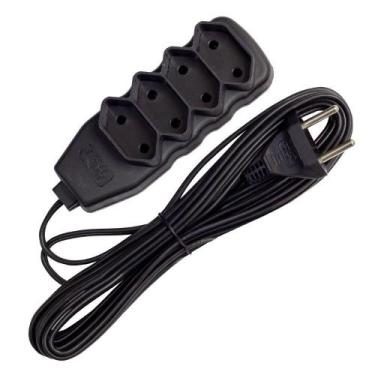 Imagem de Extensão Bipolar 4 Tomadas 10A 5M Slim Preta - Force Line