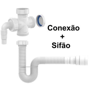 Imagem de Conexão Pia Maquina Lavar Louça Roupa Cruzeta 1.1/2 E Sifão Branco - B