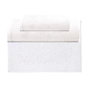Imagem de Kit Toalha Banho Rosto e Piso 3 Pçs Velour Romance Dohler, Branca