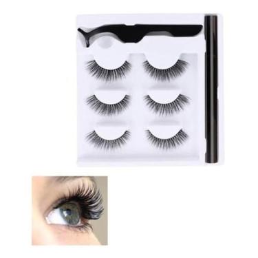 Imagem de Kit 3 Cilios Postiços Magneticos Com Delineador E Pinça - Divertida Ma