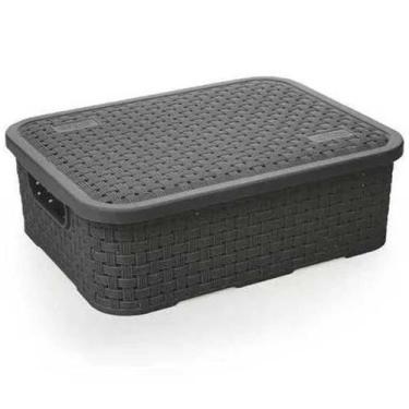 Imagem de Caixa Organizadora Plástico Rattan 25Cm Baixa Pequena Preta - Nitron