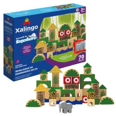 Imagem de Blocos em madeira brincando de engenheiro selva 70 peças - XALINGO