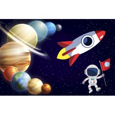 Imagem de Painel de Lona Astronauta Planetas Foguete - Fabrika de Festa, 300x200