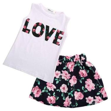 Imagem de Conjunto Infantil Criança Menina Saia Florida + Blusa Love - anjo da m