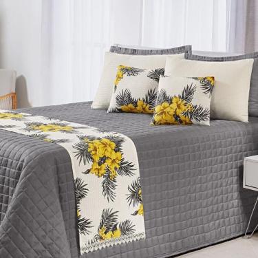 Imagem de Kit Peseira Queen com Capas de Almofadas 3 Peças Piquet Amarelo - Bord