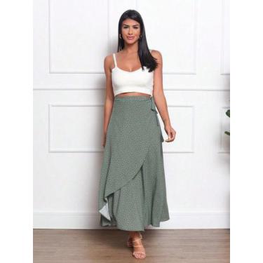 Imagem de Cibelly Moda saia envelope de bolinho verde millitar - MUNDO DAS CAMIS