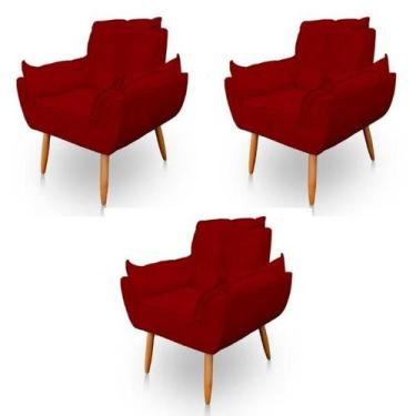 Imagem de Kit 3 Poltronas Decorativa Opala Sala de Estar Tecido Suede Marsala Ki