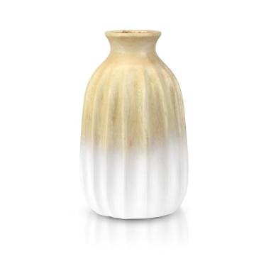 Imagem de AeraVida Vaso de flores de madeira branco gradiente plissado básico | Decoração de cozinha de madeira de mangueira | Vaso de mesa feito à mão para escritório em casa | Artesanato cozinha, quarto, sala