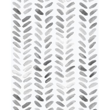 Imagem de Sevalo Papel de parede cinza e branco Peel and Stick Papel de parede Boho 17,3 pol W 40,9 cm L papel de contato para armários cinza espinha de peixe papel de contato autoadesivo removível quarto
