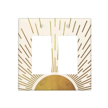 Imagem de HIZUWKY Mid Century Boho Sunrise Gold Sun 2 Gang Double Rocker Light Switch Cover Abstract Bohemian Placa de parede tomada decorativa tomada elétrica placa frontal para banheiro, sala de estar