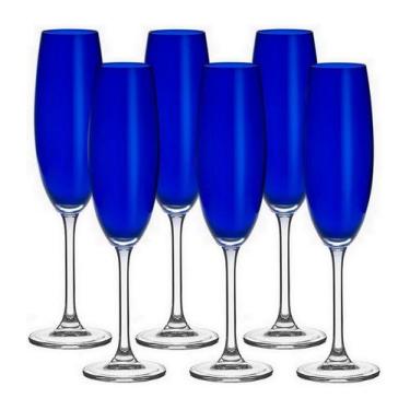 Imagem de Jogo 6 Taças 220ml Para Champanhe Colibri Azul Escuro Cristal Ecológic