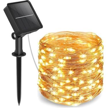 Imagem de enfeites de natal，decoração Luzes solares de Natal ao ar livre, 200 LED luz luzes fio Cooper à prova d'água festa Natal, Dia das Bruxas, pátio e jardim(22m Cor quente) Os 8 modos Remessa São Paulo