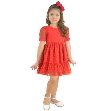 Imagem de Vestido Infantil Tule Poá Várias Cores Luxuoso - Moderna Meninas, Verm