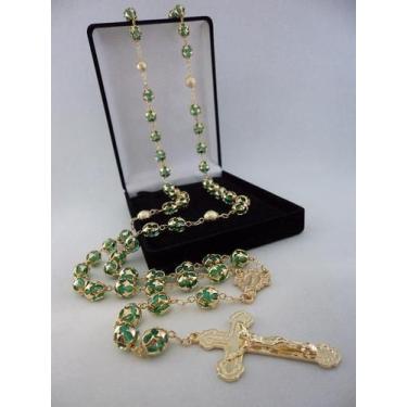 Imagem de Terço cristal tcheco jablonex verde 8mm esp. - p.n. dourado - folh. ou