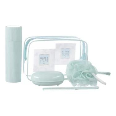 Imagem de Kit Viagem 5 Peças Organizador Banho Esponja Porta Escova - PGB, Verde