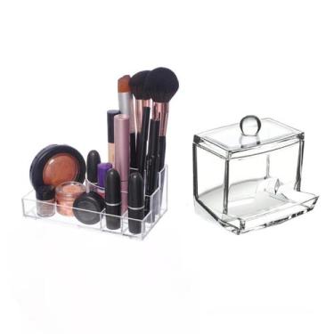 Imagem de Kit Organizador Maquiagem + Porta Cotonete Acrilico 2 peças - Top Hous