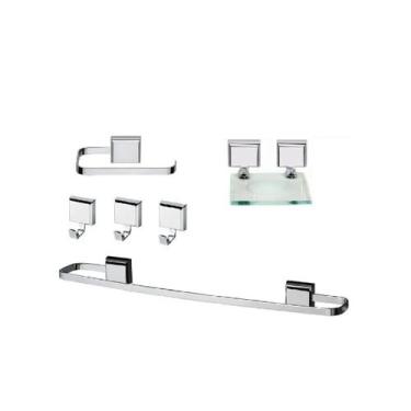 Imagem de Kit De Acessórios Para Banheiro 6 Peças Luxo Com 3 Cabides e Vidro - J
