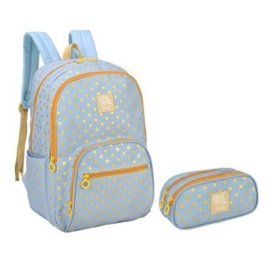 Imagem de Kit Mochila e Estojo Duplo Juvenil Up4You Póa 47061-65, Azul