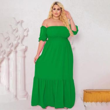 Imagem de Vestido Feminino Plus Size Longo Manga Curta Princesa Ajustável Ao Cor