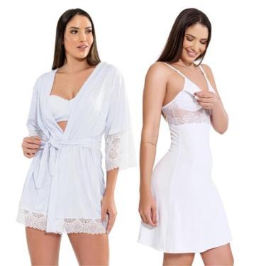 Imagem de Kit Robe Noiva Camisola Amamentação Curta Gestante Maternidade - ALTIE