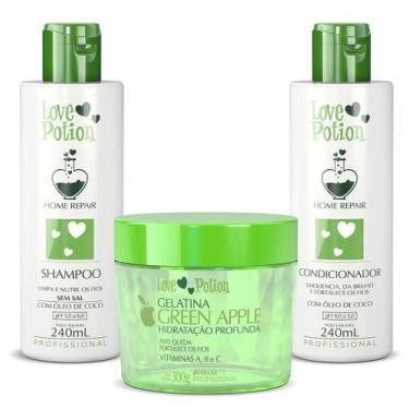 Imagem de Kit óleo de coco shampoo e condicionador + gelatina green 300g - love 