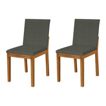 Imagem de Kit 2 Cadeiras de Jantar Luxo Pérola Estofadas em Linho Chumbo Base Ma