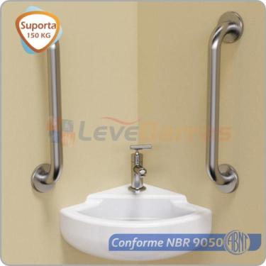 Imagem de Kit Barra de Apoio para Lavatório de Canto Inox Escovado - LEVEVIDA