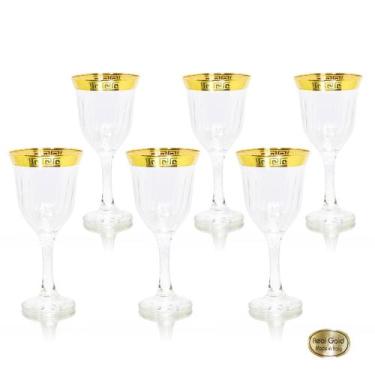 Imagem de Conj Taças Agua Cristal Italiano Ouro Prensado Grego Cristal - LUXdéco