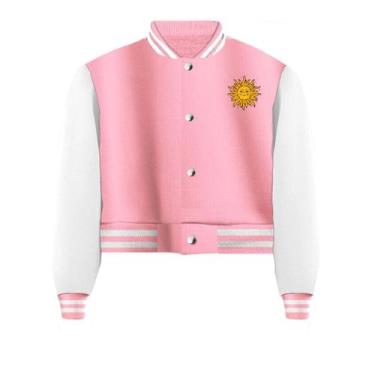 Imagem de Jaqueta Cropped Moletom Sol Feminina Colegial - Calttony, M, Rosa bebê