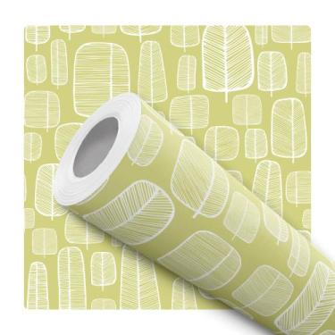 Imagem de Papel De Parede Adesivo Lavável Árvores Abstrato Verde Lima Branco Qua