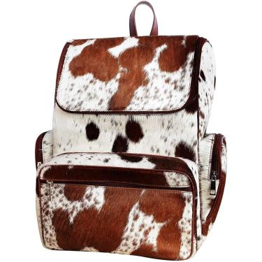Imagem de Mochila de fraldas LP-FACON Western Cowhide Leather Brown & White