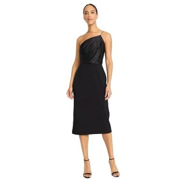 Imagem de Maggy London Vestido feminino assimétrico de um ombro só, coquetel, midi, elegante, formal, Preto, 42