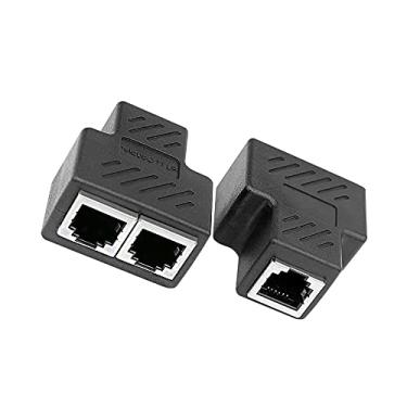 Imagem de Divisor Ethernet, divisor de cabo Ethernet 1 a 2 para cabo Cat5 Cat5e Cat6 Cat6e Cat7 e suporta conectar dois dispositivos à rede ao mesmo tempo. (2 peças) Preto
