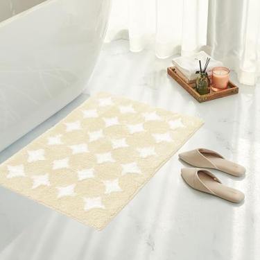 Imagem de Tititex Tapete de banheiro luxuoso com estrelas de losango, 51 x 81 cm, clássico, extra macio e absorvente, tapete de banho felpudo antiderrapante para piso de banheiro