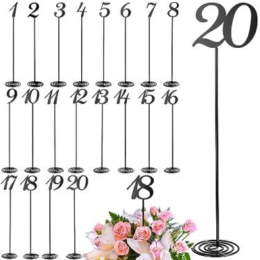 Imagem de Therwen 20 peças de números de mesa de metal 1-20 números de mesa para recepção de casamento, boneco de mesa de festa de aço inoxidável de 30 cm com base de suporte resistente para banquete, festa de