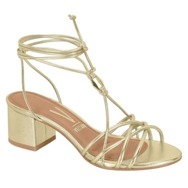 Imagem de Vizzano, SANDÁLIA FEMININA VIZZANO 6291.1479 SALTO BLOCO 5 CM COM AMARRAÇÃO DOURADA Cor:Dourado;Tamanho:38