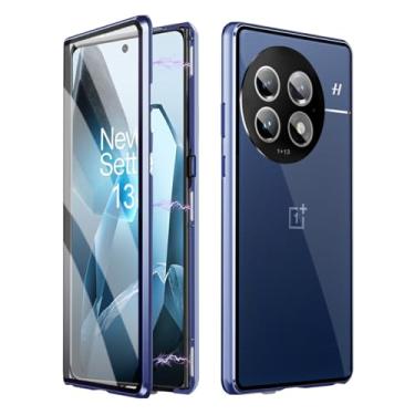 Imagem de QUIETIP Capa compatível com OnePlus 13 5G, moldura metálica magnética dupla face, vidro temperado transparente com capa de proteção para câmera, azul