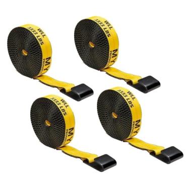 Imagem de Mytee Products Pacote com 4 correias de guincho de 5 cm x 101 cm com gancho plano - 1,511 kg WLL - Tiras de amarração de controle de carga resistentes amarelas de 5 polegadas para reboque utilitário