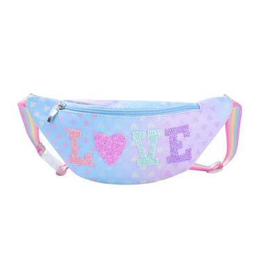 Imagem de Pochete fofa da moda, estampa de coração, arco-íris, bolsa com glitter, letras de amor, cores gradientes, bolsas transversais de cintura para viagem, Azul, One Size
