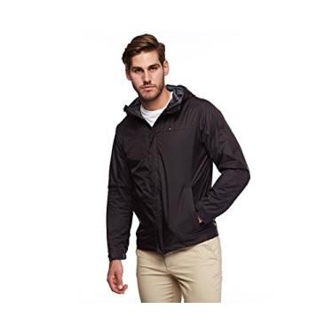 Imagem de Tommy Hilfiger Jaqueta de chuva masculina leve e respirável à prova d'água, Preto, M