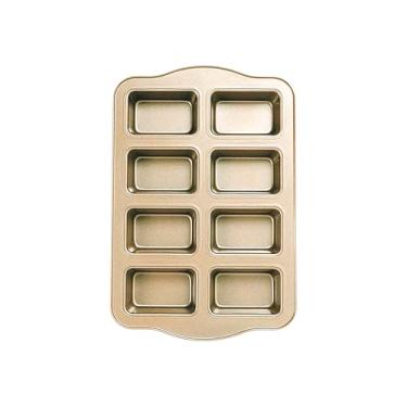 Imagem de Puloita Mini Forma de Pão, 8 Cavidades Antiaderente Aço Carbono Brownie Bakeware para Forno Assando Ouro-Quadrado